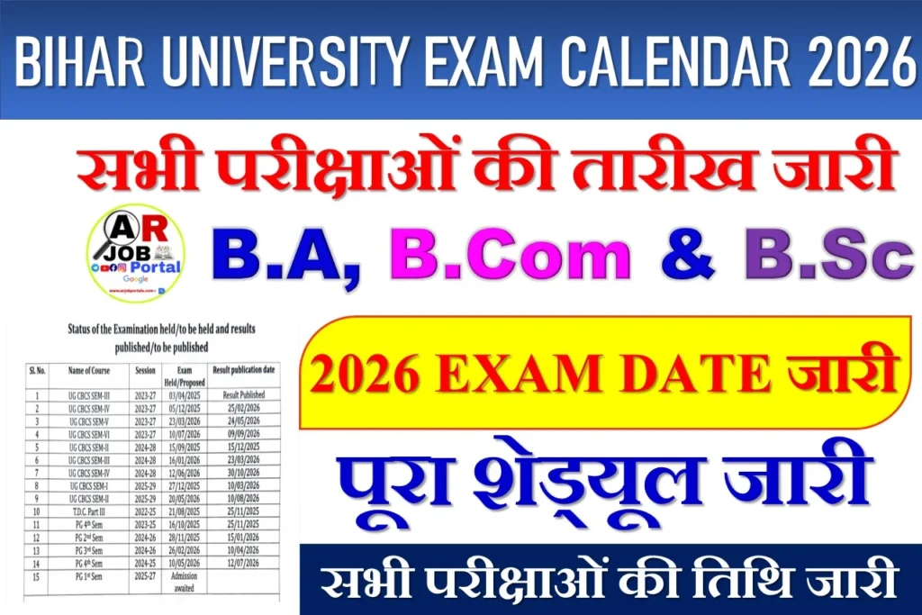 Bihar university exam calendar 2026