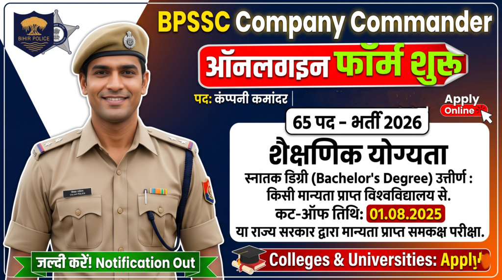 BPSSC Bihar Home Guard Company Commander Recruitment 2026 Apply Online for 65 Posts